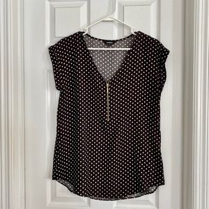 Express Polka Dot Zip Blouse Short Sleeve